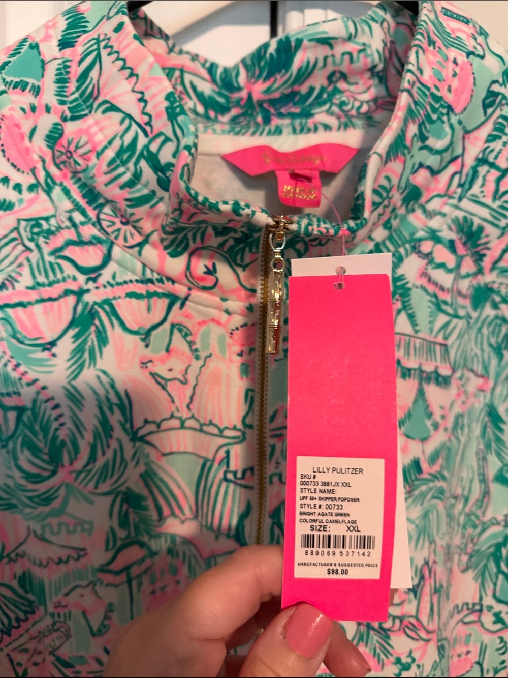 Lilly Pulitzer Pink and Teal Tropical Zip Popover - Picture 2 of 3